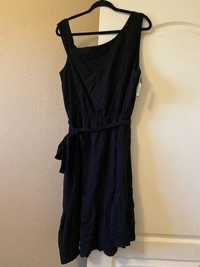 Classic Black Asymmetrical Sleeveless Tie-Waist Dress